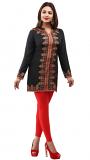 Black Floral Print Crepe Full Sleeve Short Kurti Tunic S - 4XL